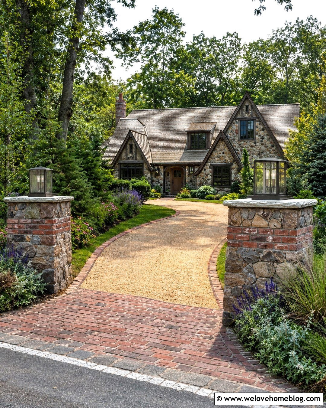 20 Stone and Brick Driveway Entrance Ideas With Warm Charm