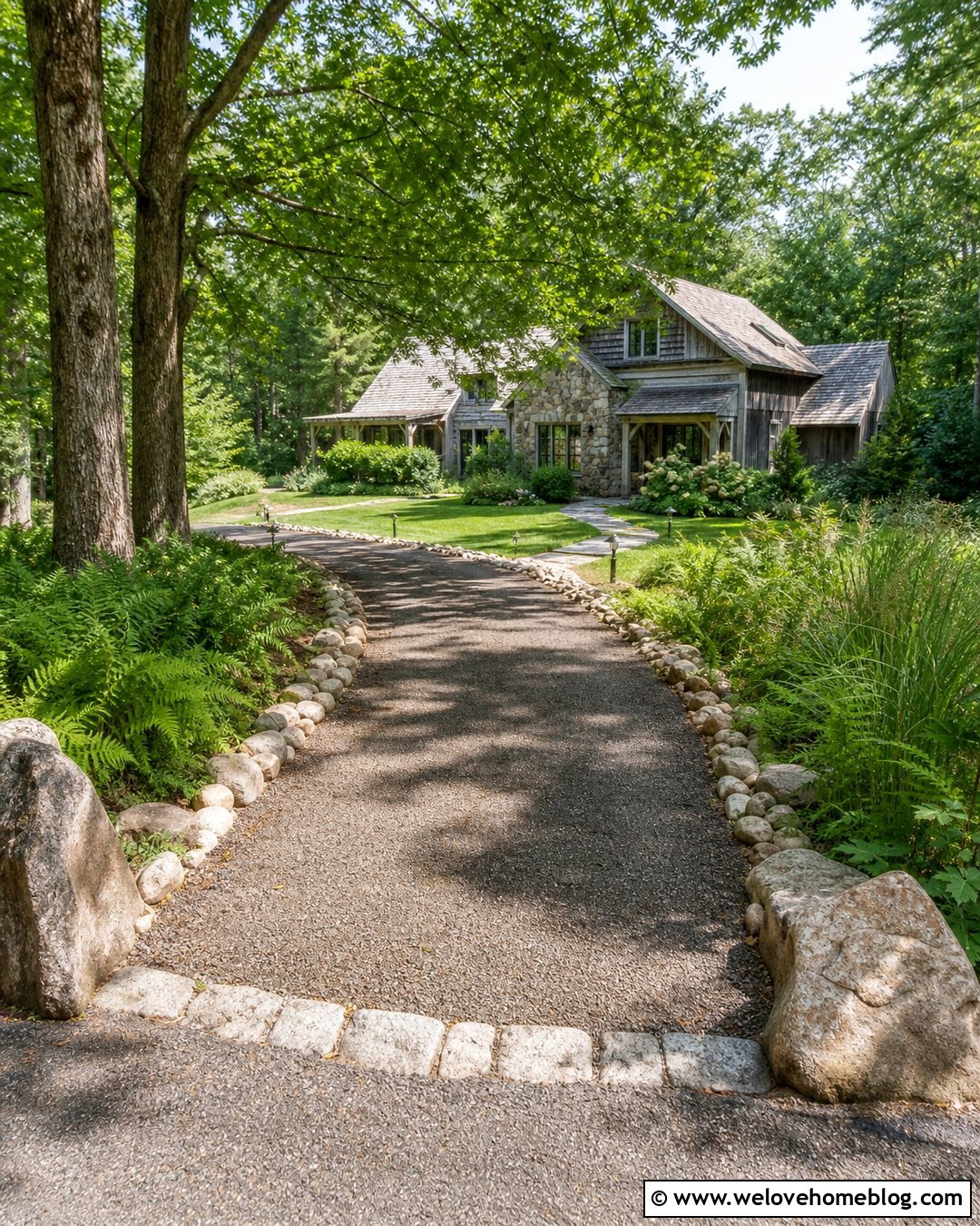 Rustic Tar Driveway With Fieldstone Border - 25 Tar Driveway Ideas