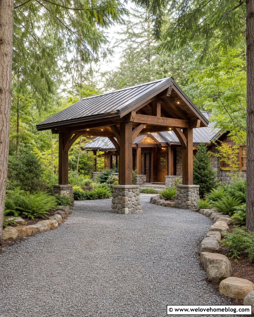 Rustic Timber Driveway Canopy - 25 driveway canopy ideas