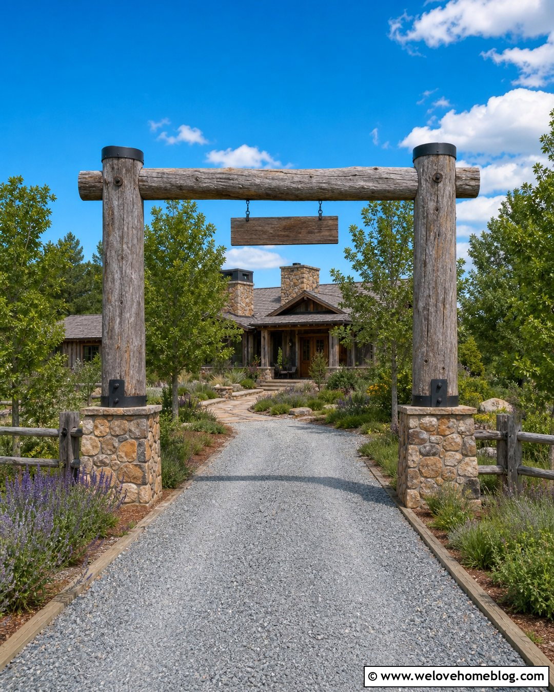 Rustic Timber Driveway Columns