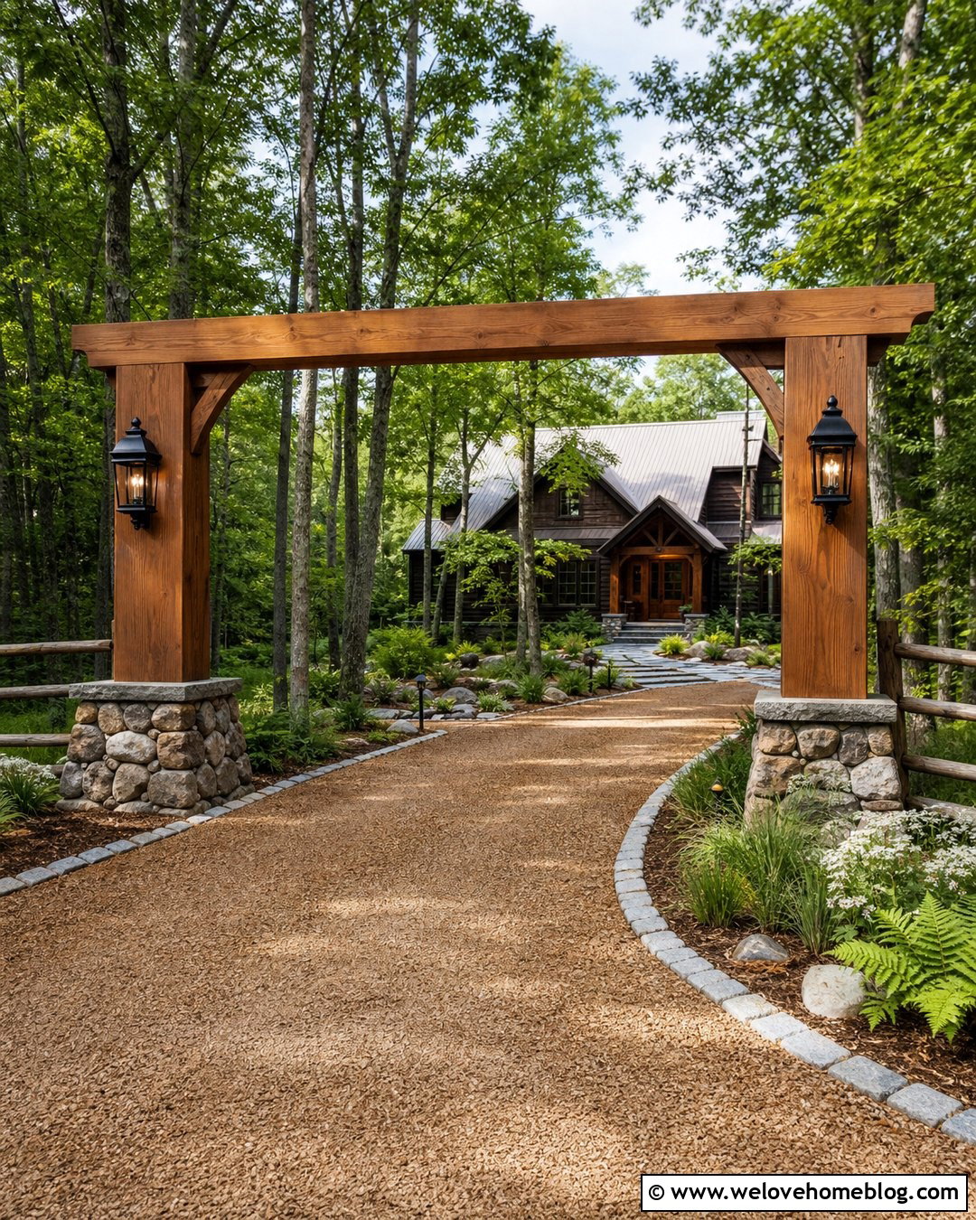 Rustic Timber Driveway Columns - 20 driveway column ideas
