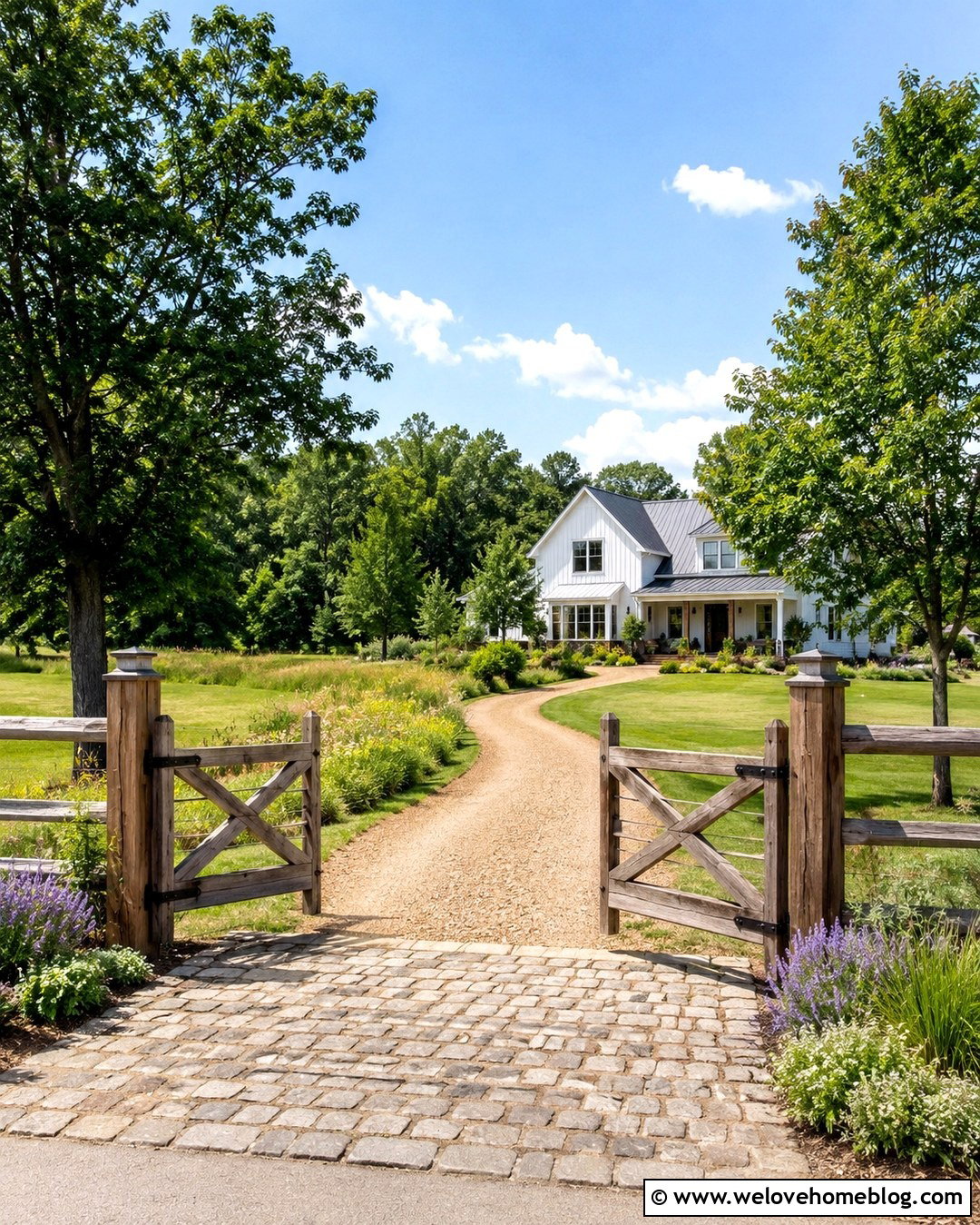 Rustic Timber Gate With Gravel Driveway - 20 Natural Wood Driveway Entrance Ideas