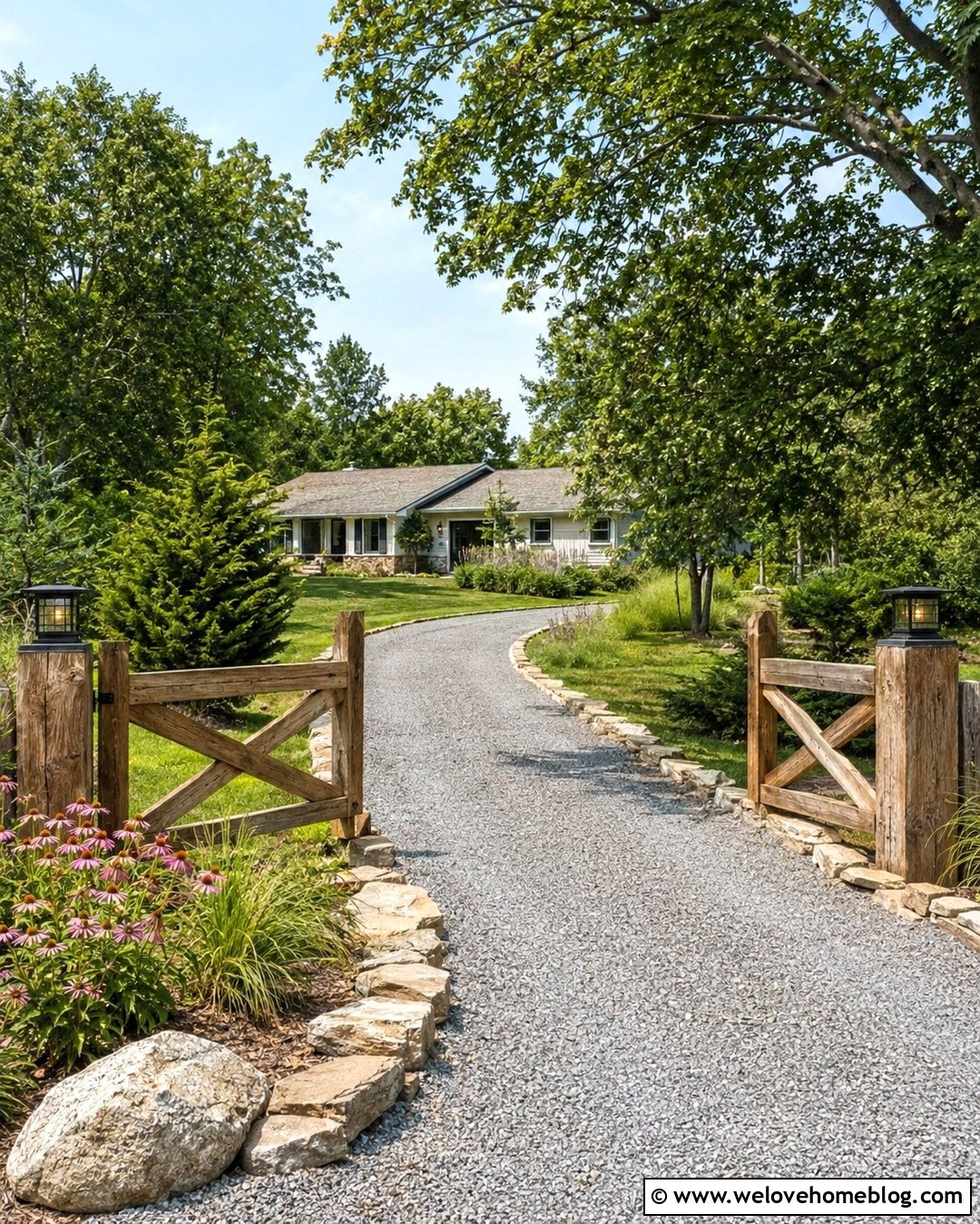 Rustic Wood Farm Gate With Solar Lights - 20 Wood Gates Driveway Farm Entrance Ideas