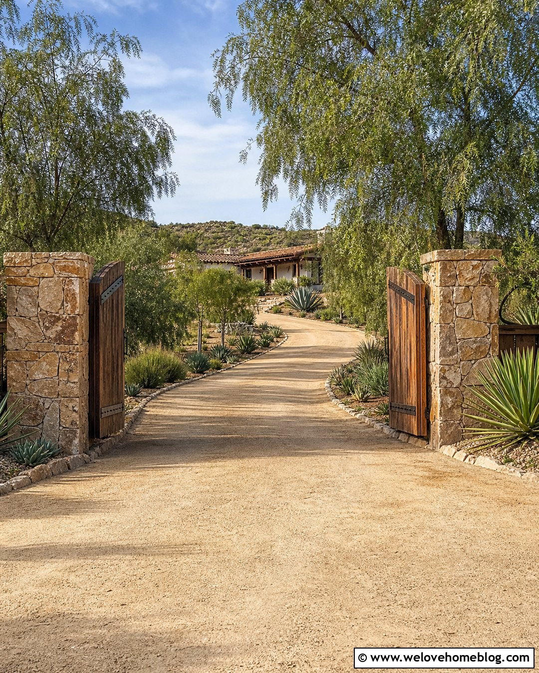 Rustic Wood Spanish Style Driveway Gate - 20 spanish style home driveway gate ideas