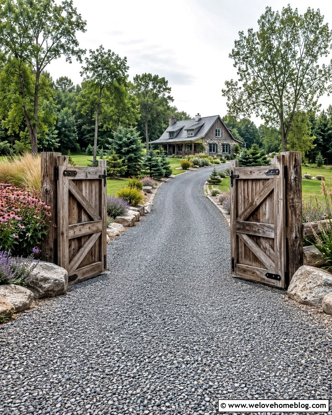 Rustic Wooden Driveway Gate With Gravel Driveway - 20 Wooden Entrance Gates Driveway Ideas