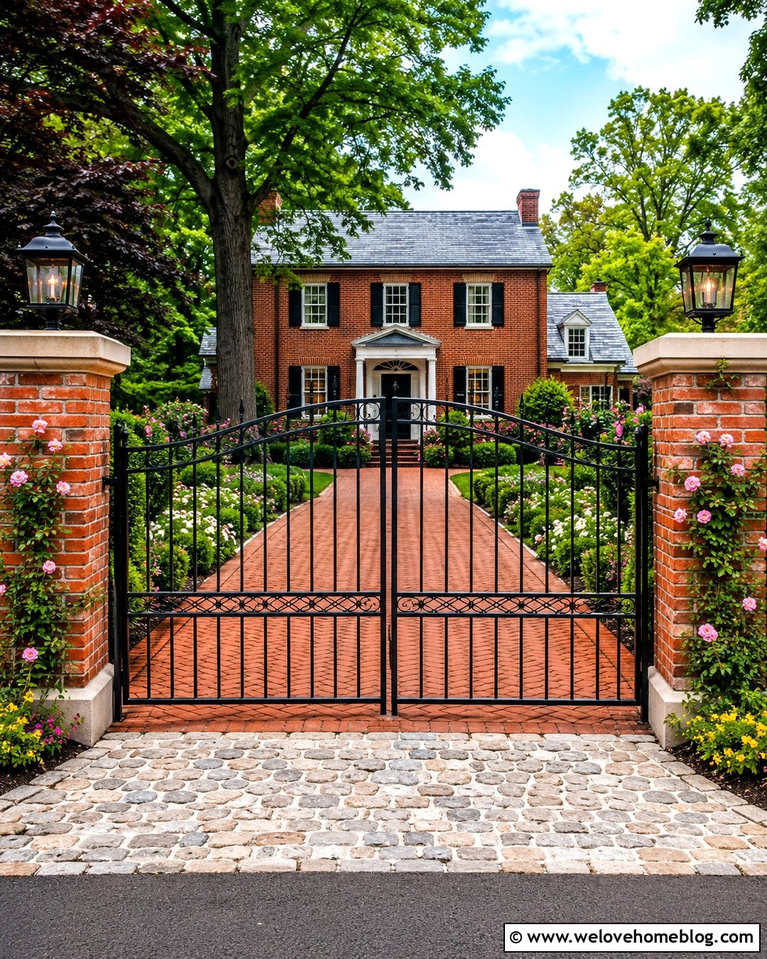 Rustic Wrought Iron Driveway Gate With Brick Columns - 20 rustic driveway gate ideas