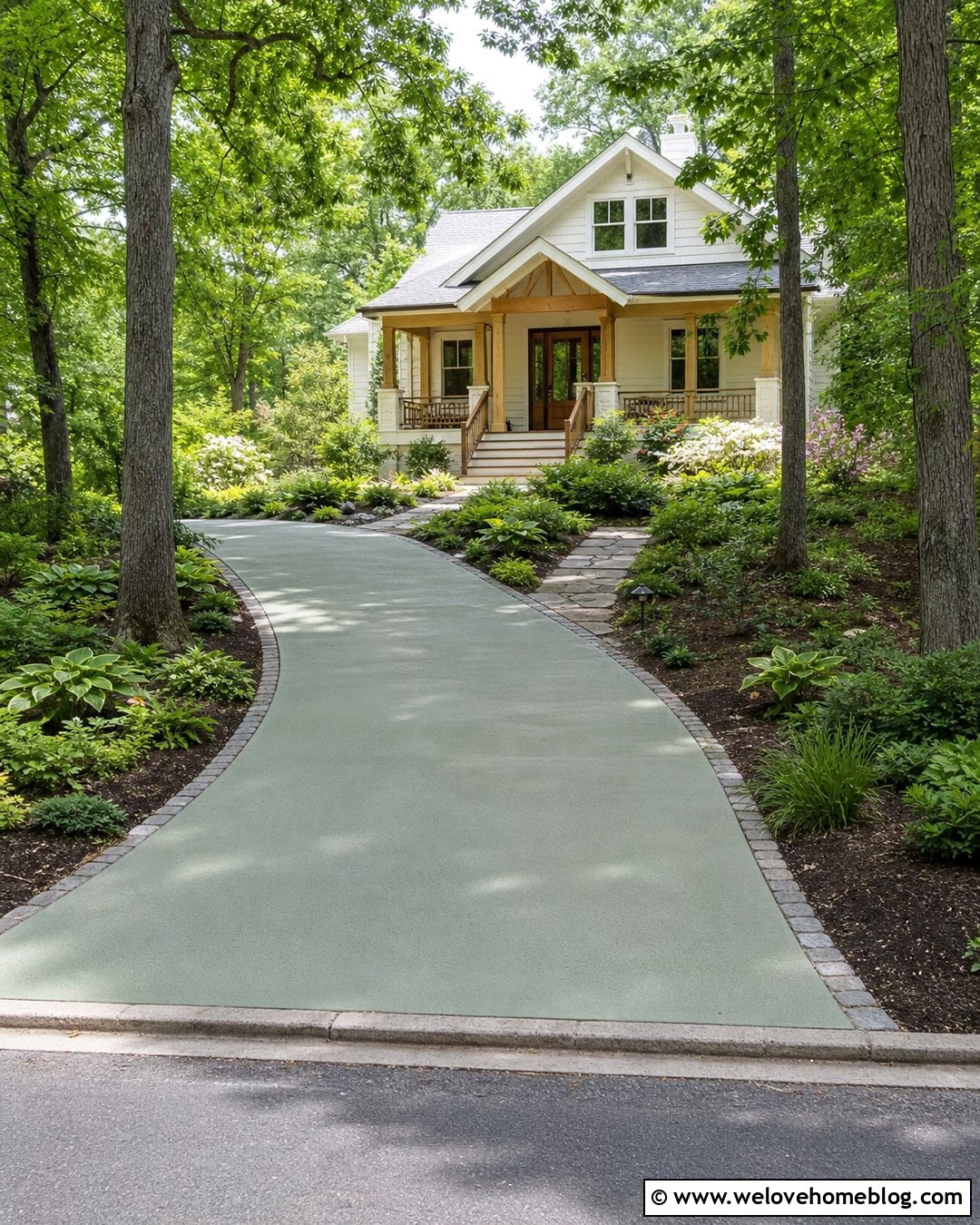 Sage Green Painted Driveway With Natural Landscaping - 25 paint driveway ideas