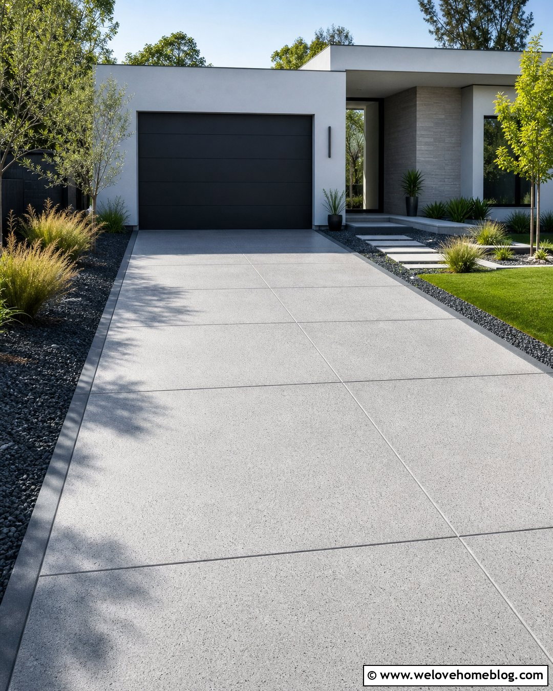 Salt And Pepper Concrete Microtopping - 30 Concrete Driveway Resurfacing Ideas
