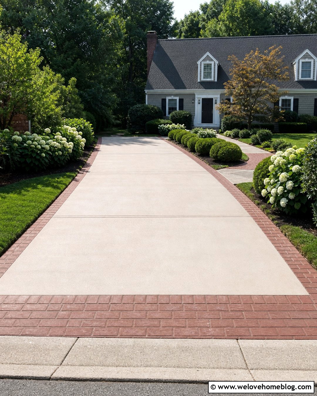 Salt Finish Concrete Driveway With Brick Border - 20 Picture Frame Concrete Driveway Ideas