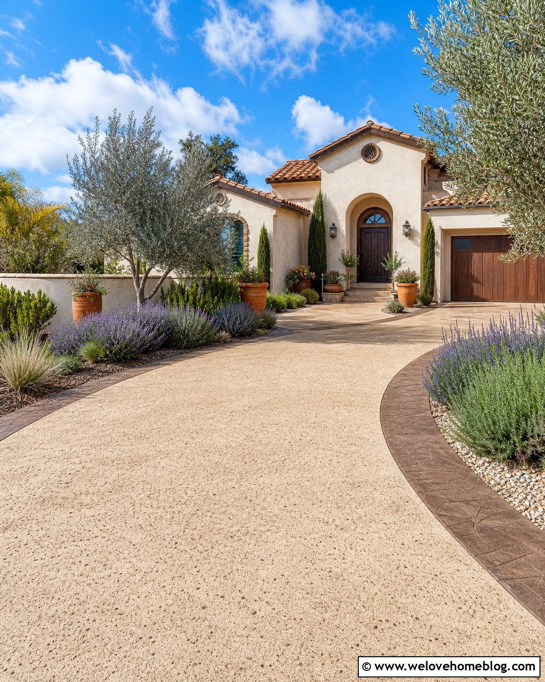 Salt Finish Concrete Driveway With Dark Border - 25 Driveway Concrete Ideas
