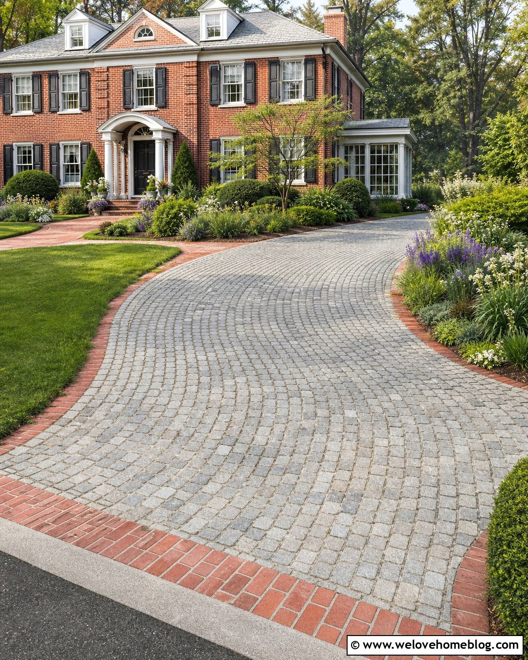 Salvaged Granite Driveway Pavers With Brick Borders - 20 eco-friendly driveway pavers ideas