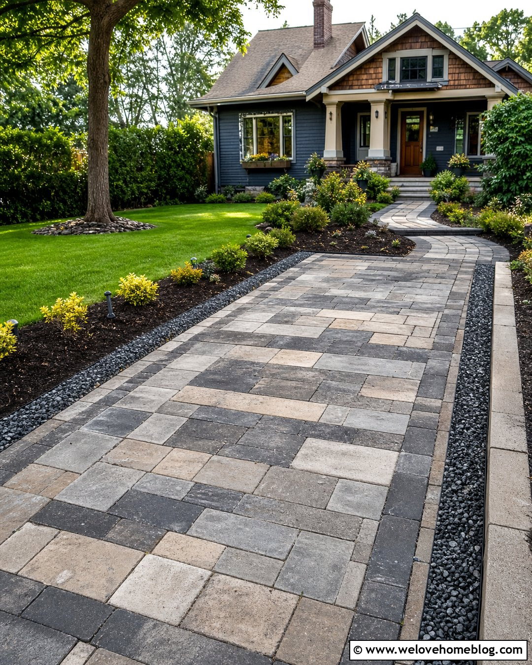 Salvaged Paver Driveway With Mixed Pattern - 40 driveway on a budget ideas