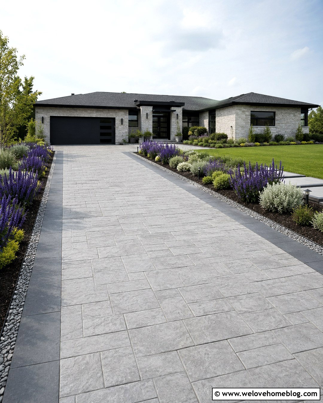 Salvia Border With Stamped Concrete Driveway - 20 driveway border plants ideas