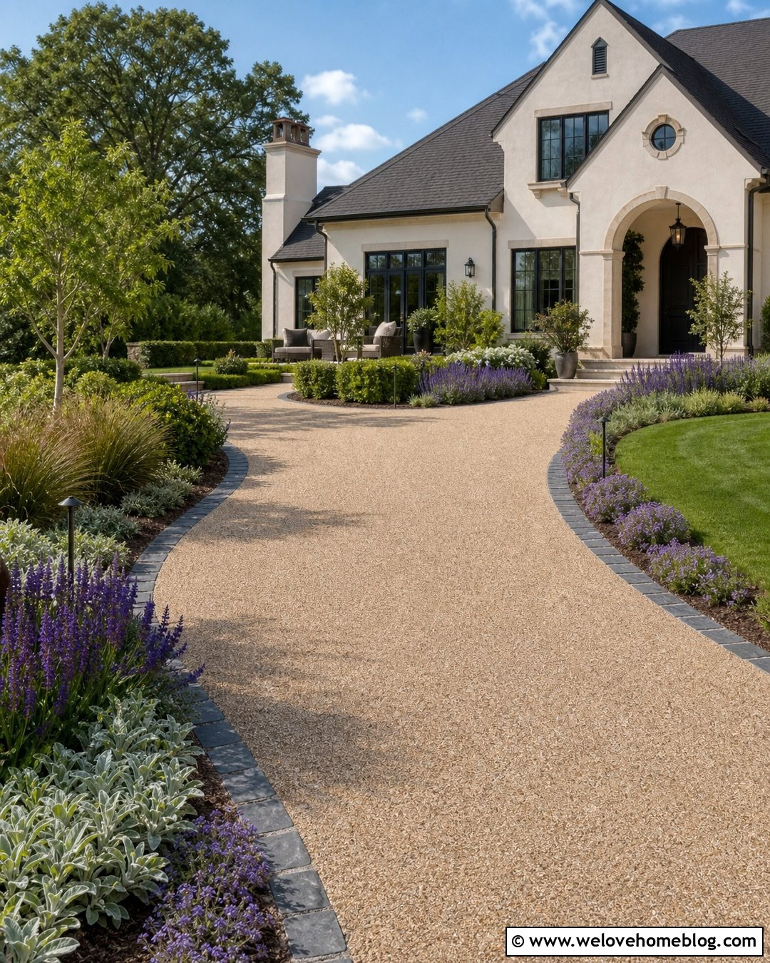 Salvia Lined Curved Driveway - 25 flower lined driveway ideas