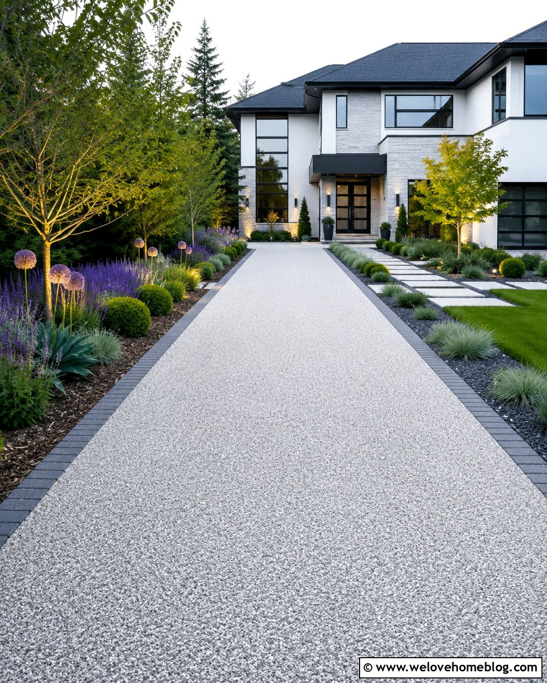 Salvia Lined Resin Driveway - 20 Plant Lined Driveway Ideas