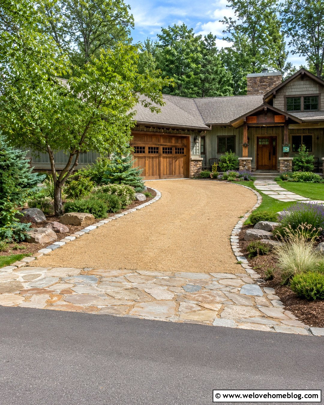 Sand Driveway With Flagstone Entrance Apron - 20 Sand Driveway Ideas