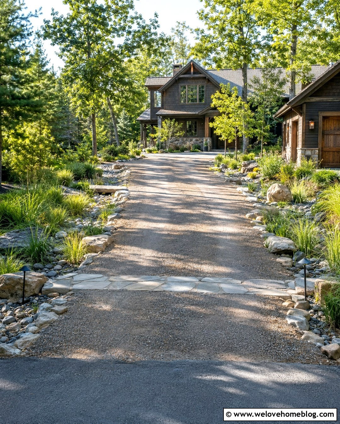 Sand Driveway With Planted Drainage Swales - 20 Sand Driveway Ideas