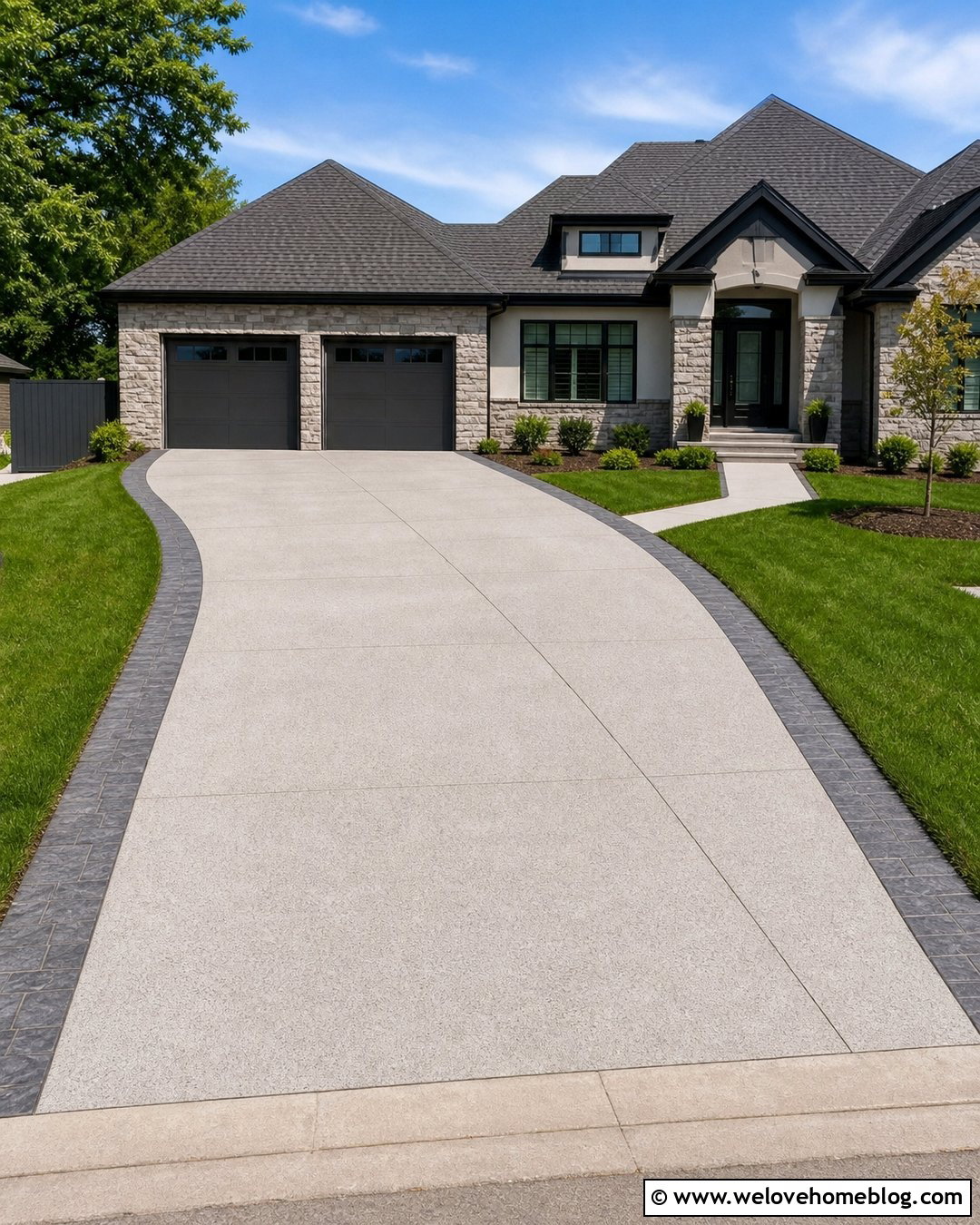 Sand Finish Concrete Driveway With Slate Border - 20 Picture Frame Concrete Driveway Ideas