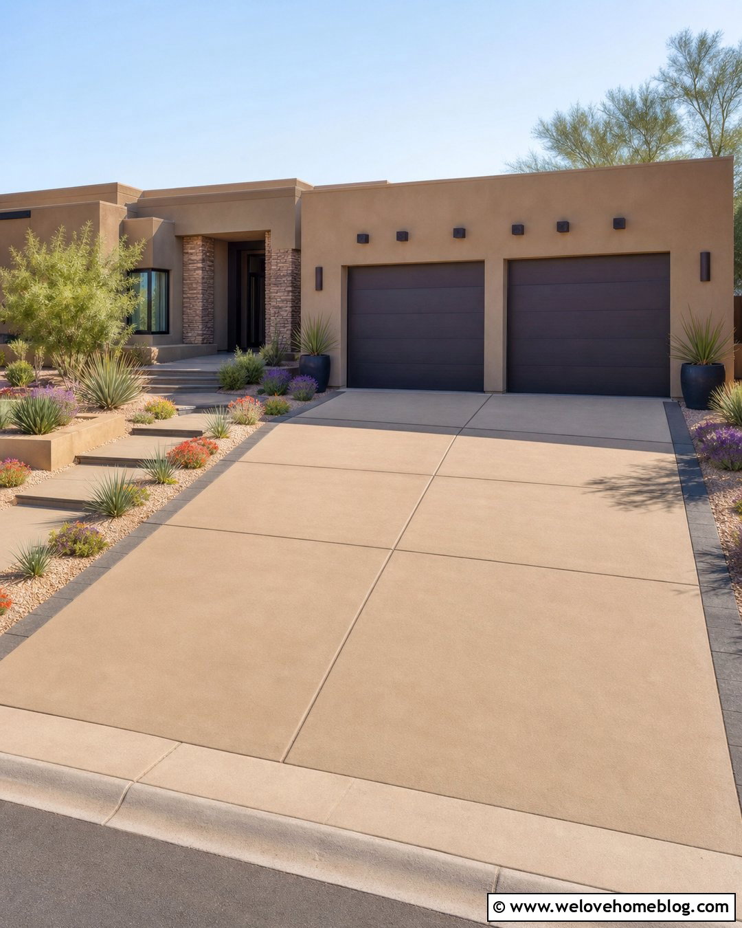 Sand Finish Concrete Driveway With Wide Walkway - 20 Concrete Driveway And Walkway Ideas