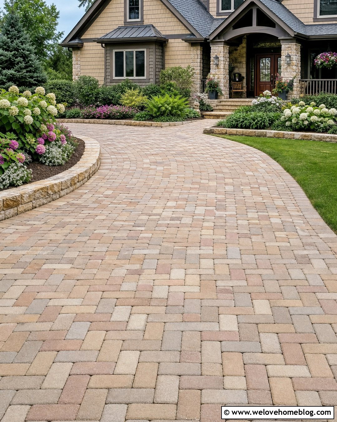 Sandstone Cobblestone Driveway Entrance - 30 Cobble Stone Driveway Entrance Ideas