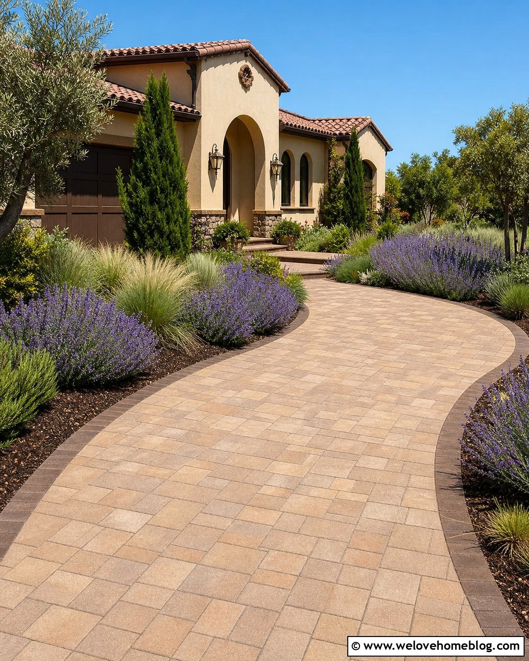 Sandstone Color Concrete Block Driveway - 20 Concrete Block Driveway Ideas