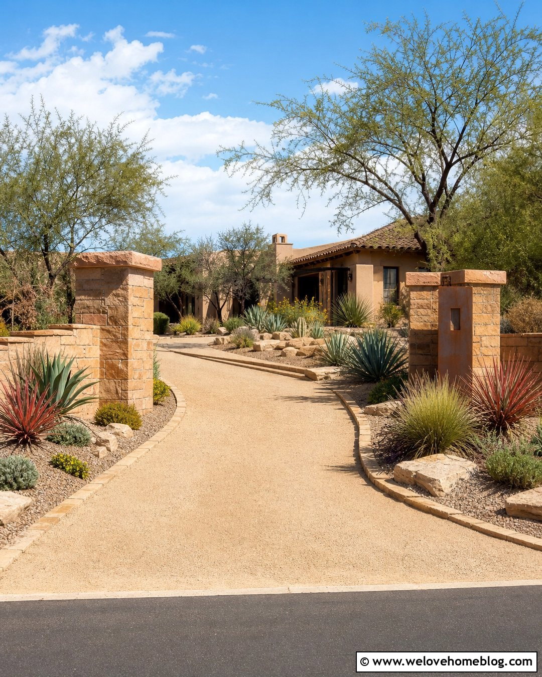 Sandstone Desert Driveway Entrance - 25 Stone Entrance Driveway Ideas