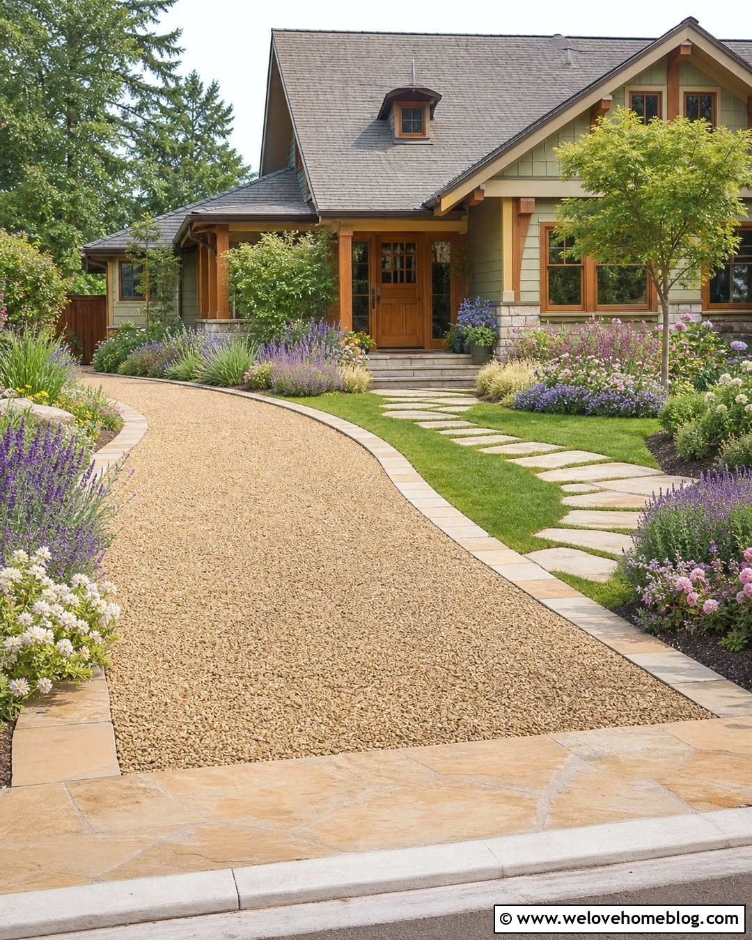 Sandstone Driveway Edging With Pea Gravel - 20 Natural Stone Driveway Edging Ideas