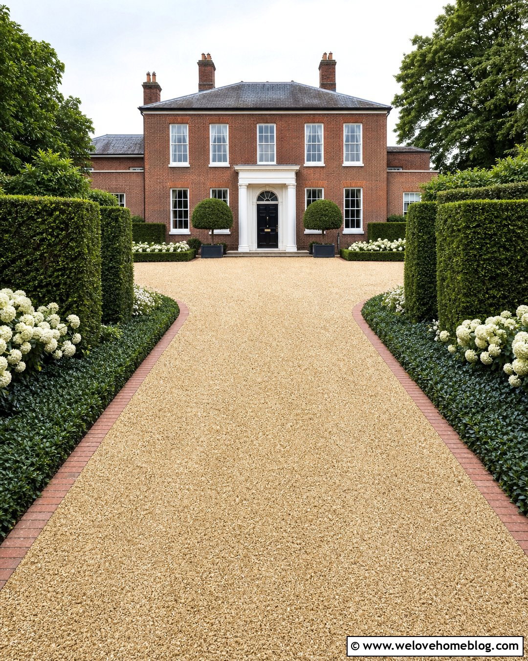 Sandstone Gravel Driveway With Formal Hedges - 20 sandstone gravel driveway ideas