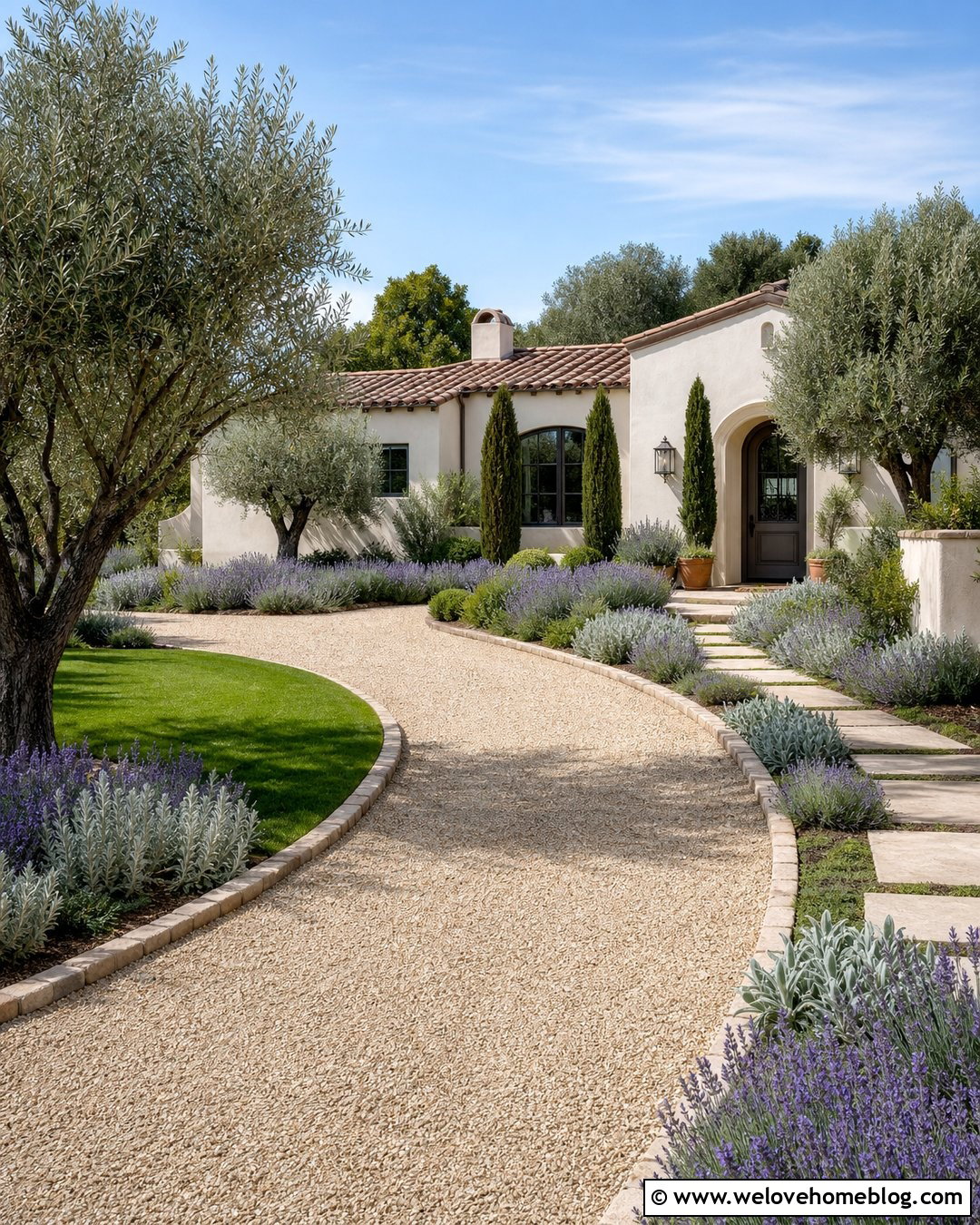 Sandstone Gravel Driveway With Lavender Borders - 20 sandstone gravel driveway ideas