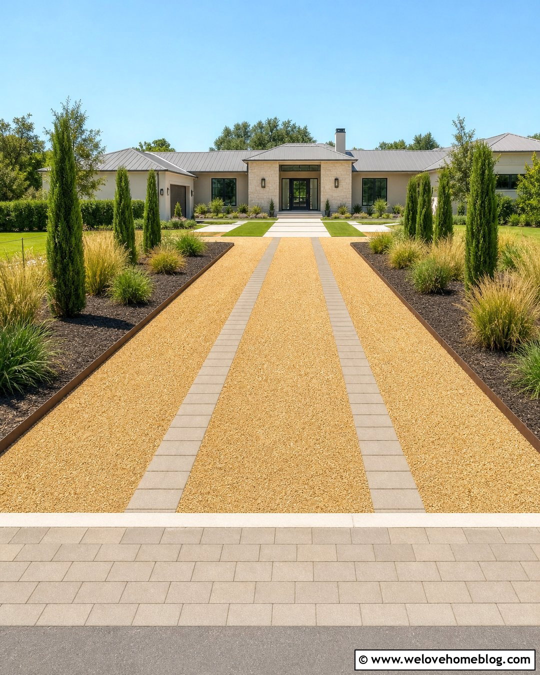 Sandstone Gravel Driveway With Paver Tire Tracks - 20 sandstone gravel driveway ideas