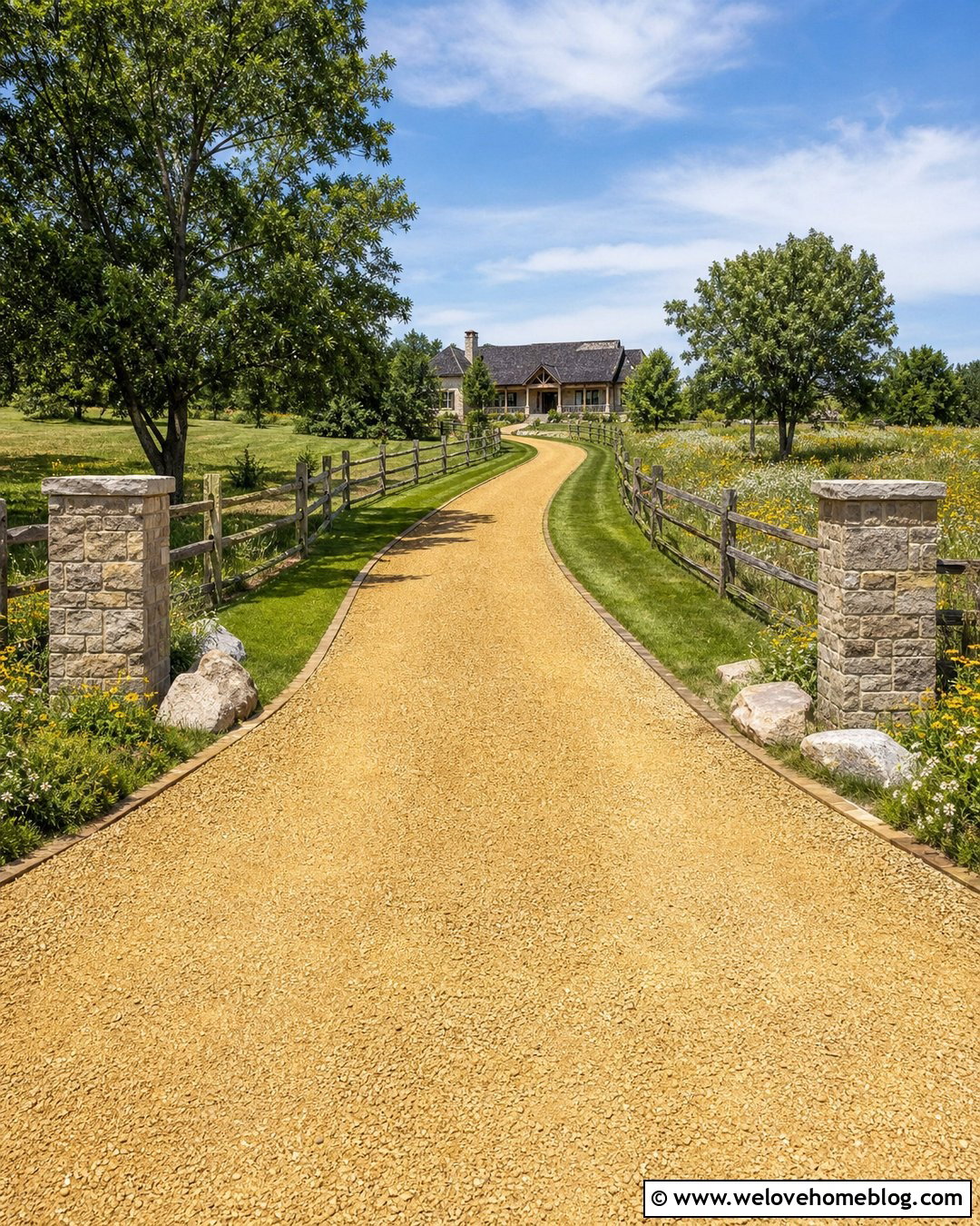 Sandstone Gravel Driveway With Split Rail Fence - 20 sandstone gravel driveway ideas