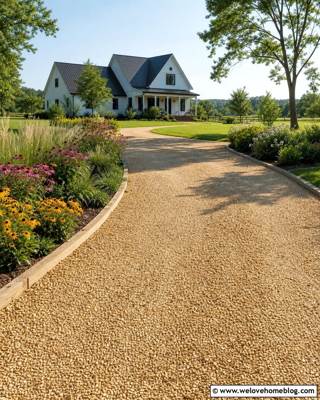 Sandstone Gravel Driveway With Timber Edging - 20 sandstone gravel driveway ideas