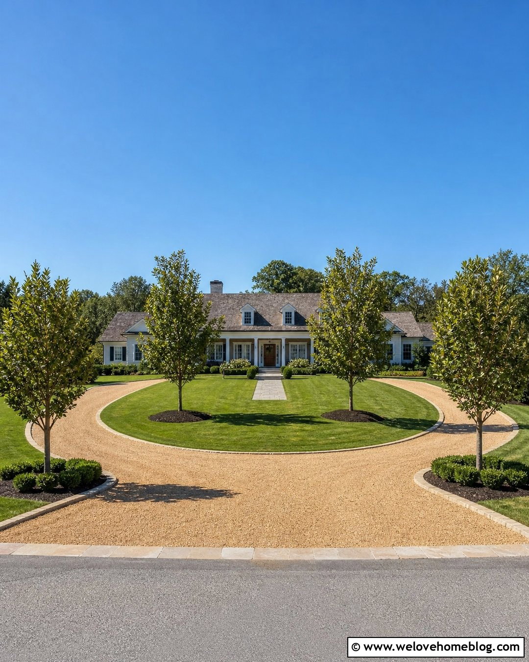 Sandstone Gravel Horseshoe Driveway With Trees - 20 sandstone gravel driveway ideas