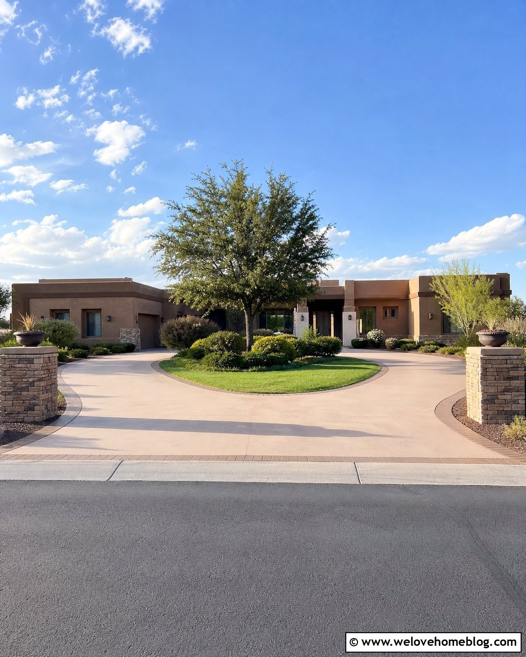 Sandstone Painted Concrete Horseshoe Driveway - 25 painted driveways concrete ideas