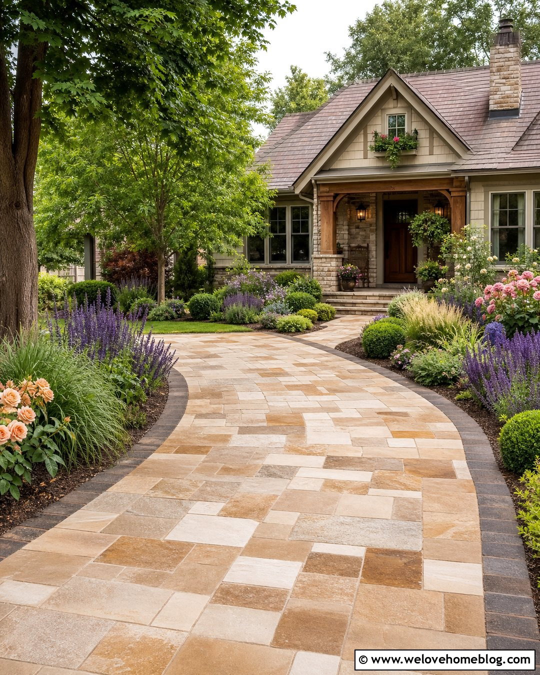 Sandstone Paver Driveway With Cottage Garden - 40 driveway paving ideas