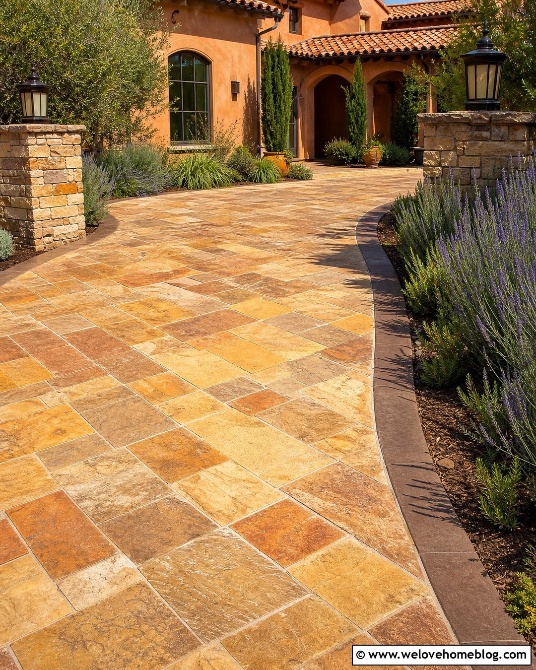 Sandstone Paver Driveway With Mediterranean Landscaping - 35 driveway pavers design ideas