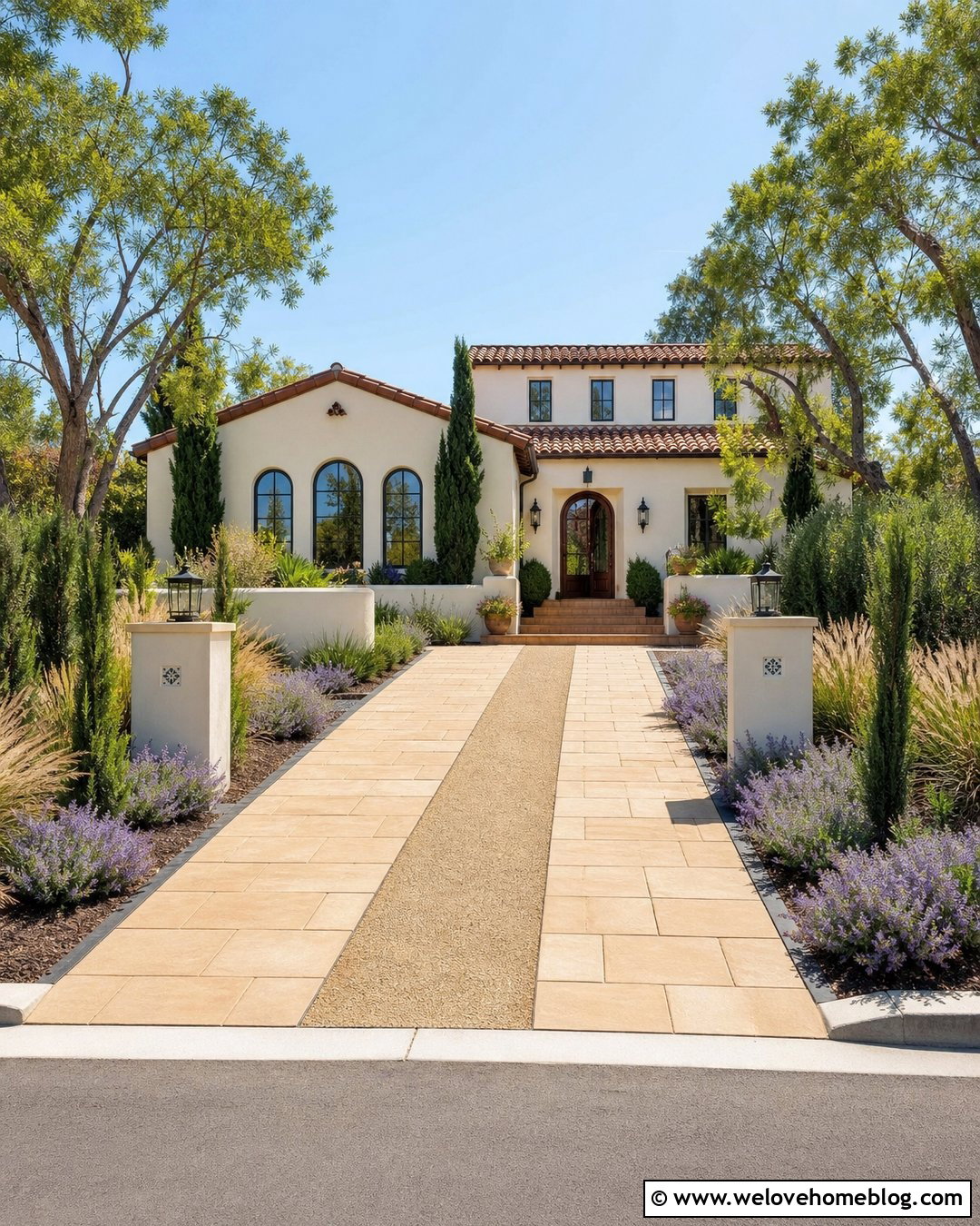 Sandstone Tire Track Driveway With Lavender Borders - 20 Tire Track Driveway Ideas