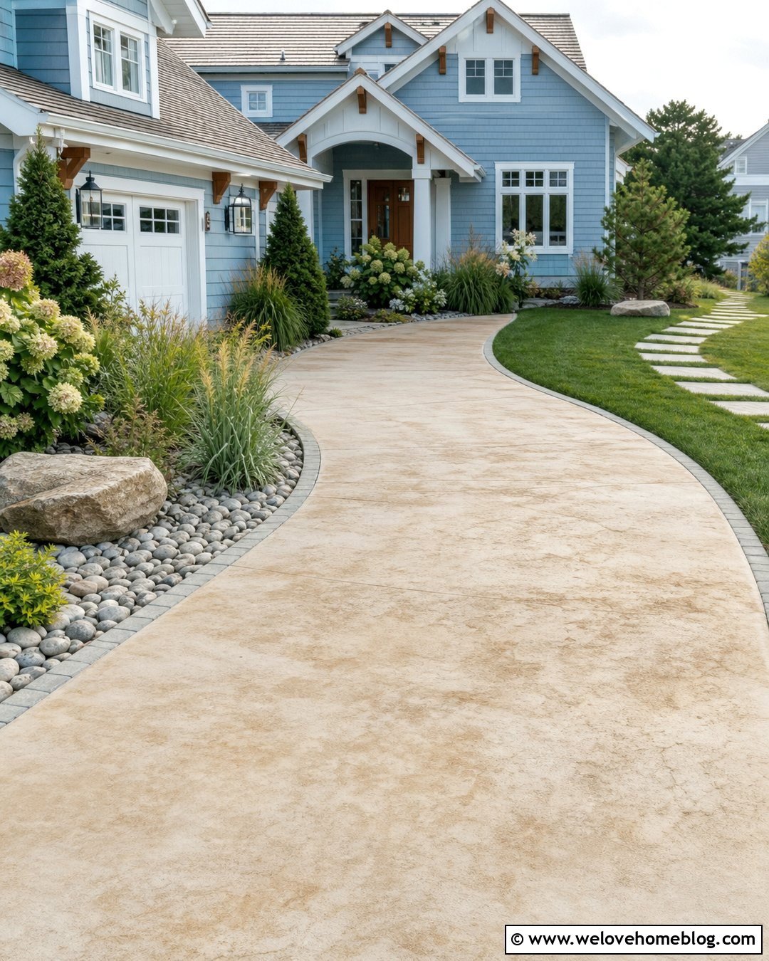 Sandy Acid Wash Concrete Driveway With Coastal Landscaping - 20 acid wash concrete driveway ideas