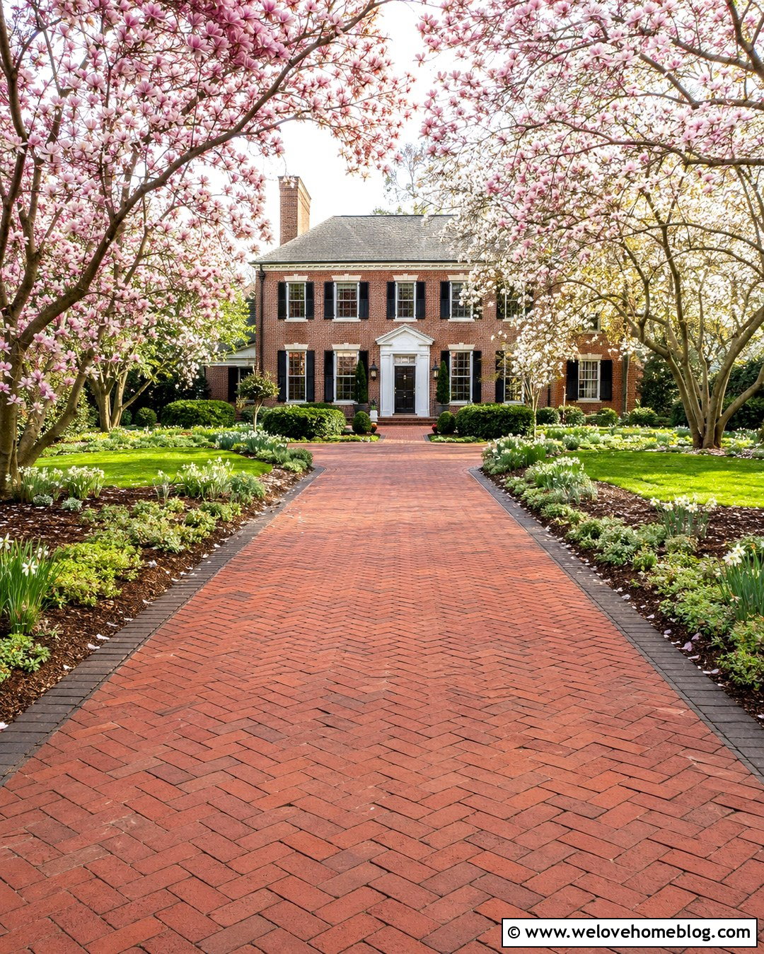 Saucer Magnolia Brick Driveway - 20 Magnolia Tree Lined Driveway Ideas