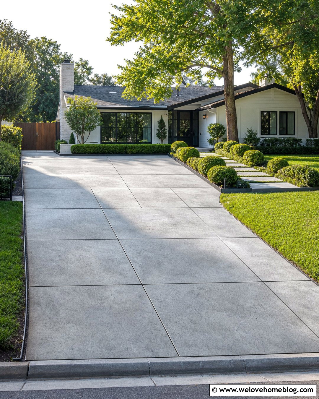 Saw Cut Concrete Driveway With Contrasting Stain - 20 Repairing Concrete Driveway Ideas