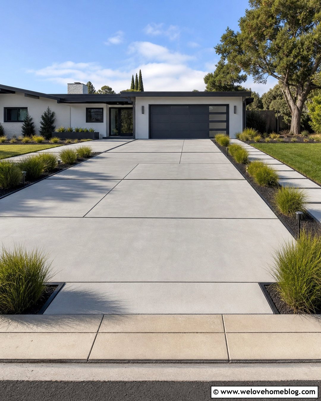 Saw Cut Geometric Concrete Driveway - 20 New Concrete Driveway Ideas