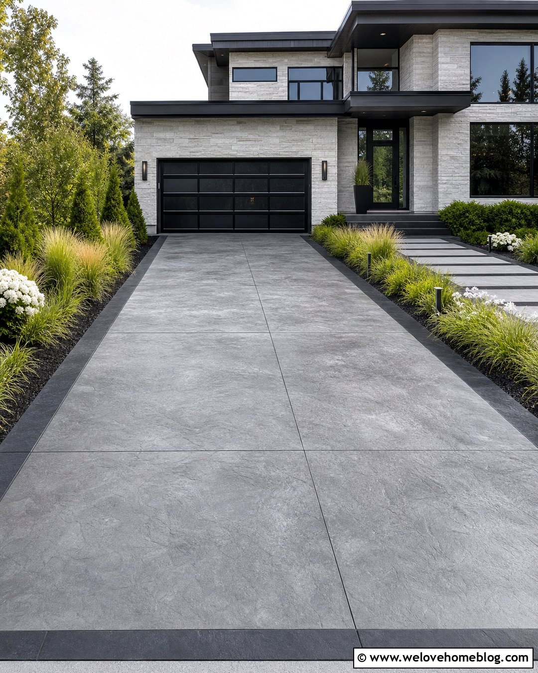 Seamless Slate Stamped Concrete Driveway - 35 Stamped Concrete Driveway Ideas