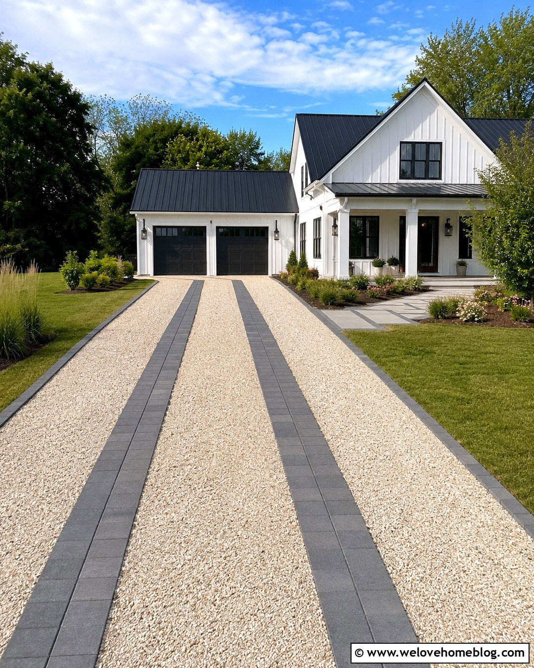 Seashell Driveway With Paver Ribbons - 20 Seashell Driveway Ideas