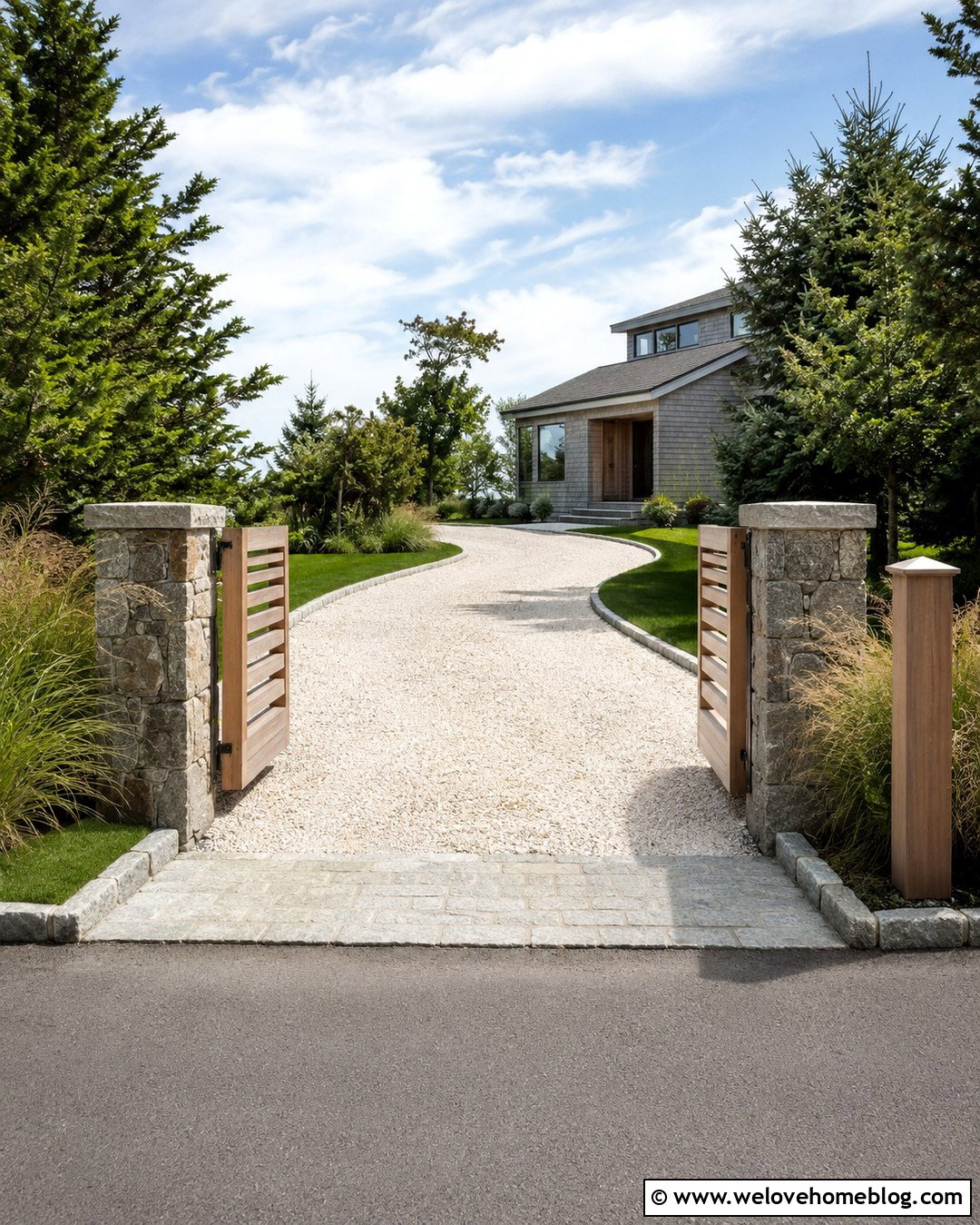 Seashell Driveway With Wooden Gate - 20 Seashell Driveway Ideas