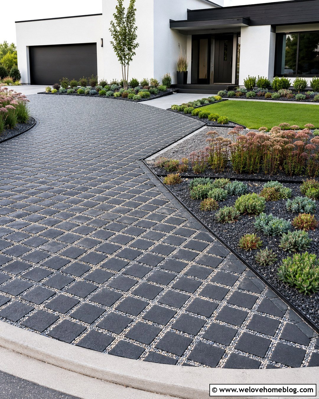 Sedum Border With Permeable Paver Driveway - 20 driveway border plants ideas