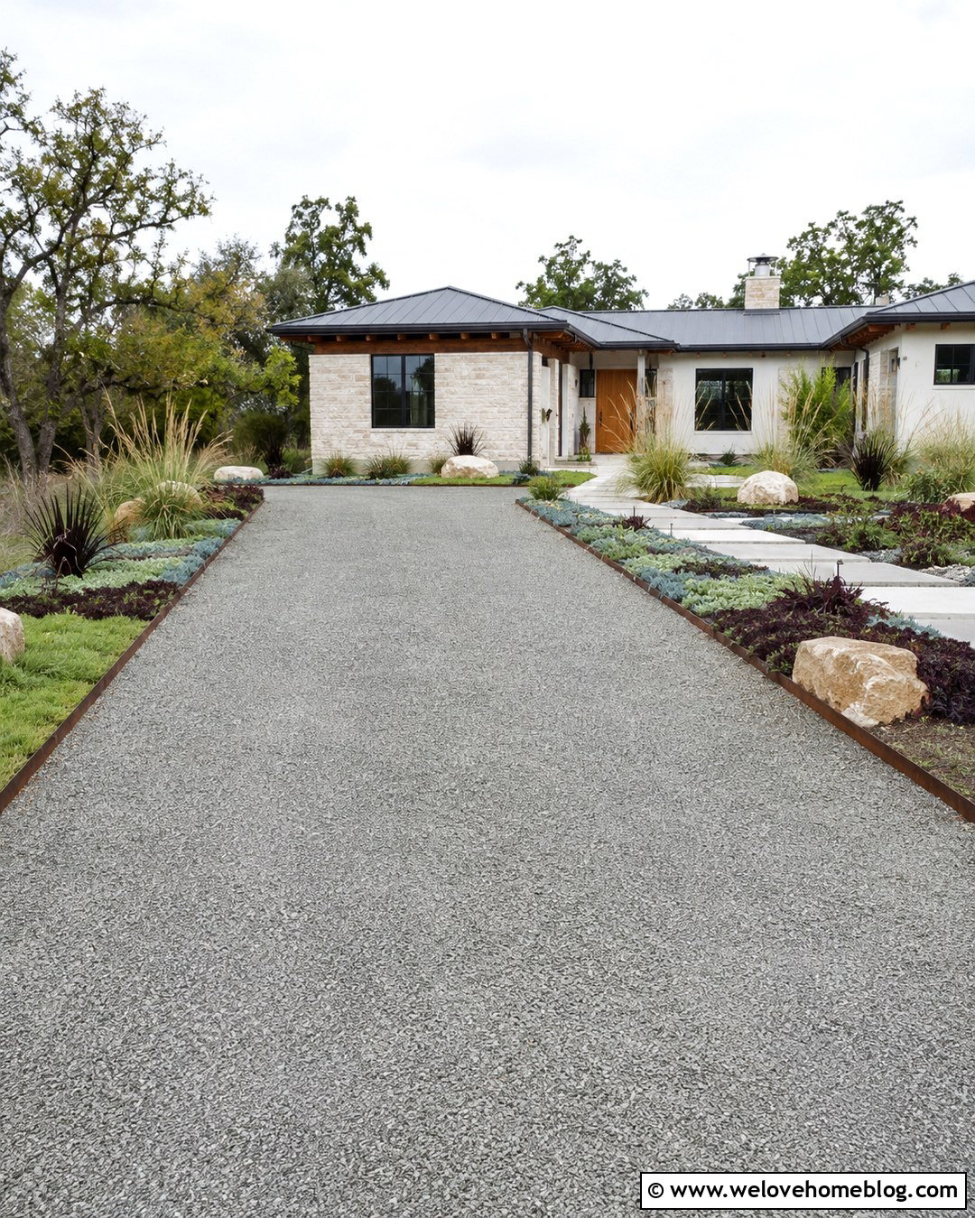 Sedum Ground Cover Along A Gravel Driveway - 20 Driveway Ground Cover Ideas