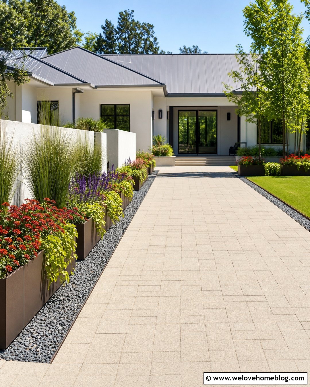 Self Watering Planter Boxes On A Sunny Driveway - 20 Driveway Planter Box Ideas