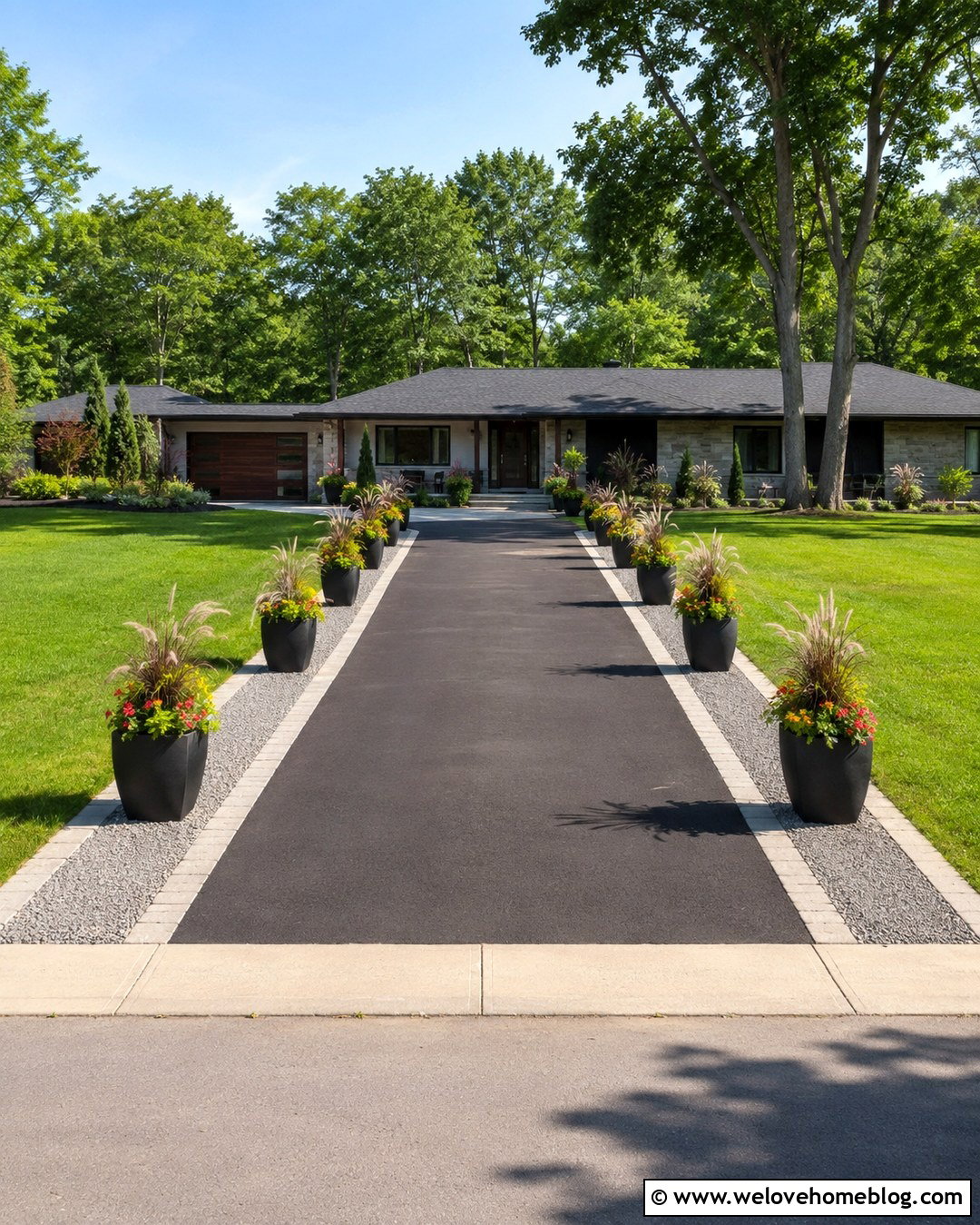 Self Watering Pots Along A Sunny Driveway - 20 Pots Along Driveway Ideas
