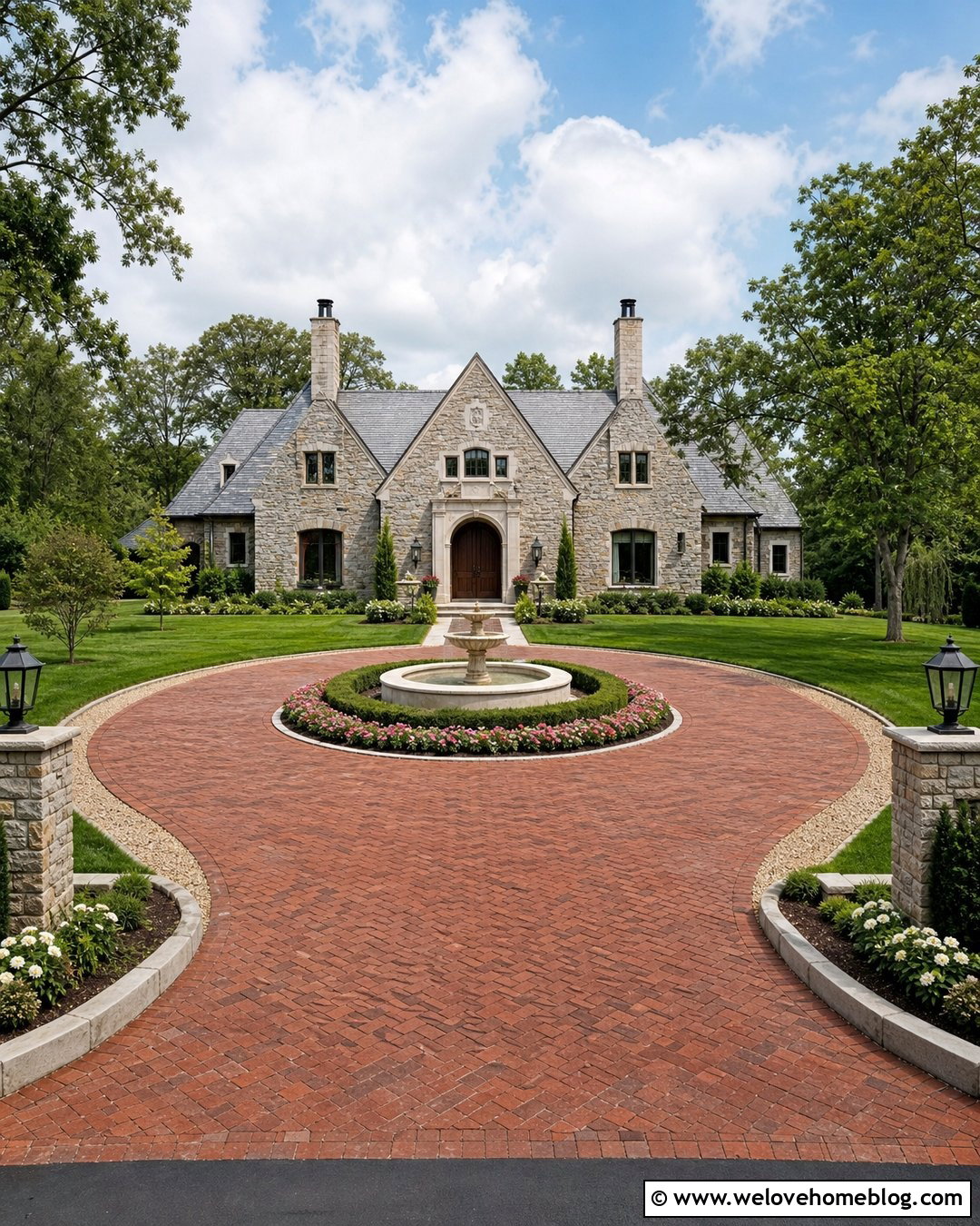 Semi Circle Driveway With Central Fountain - 35 Semi Circle Driveway Landscaping Ideas
