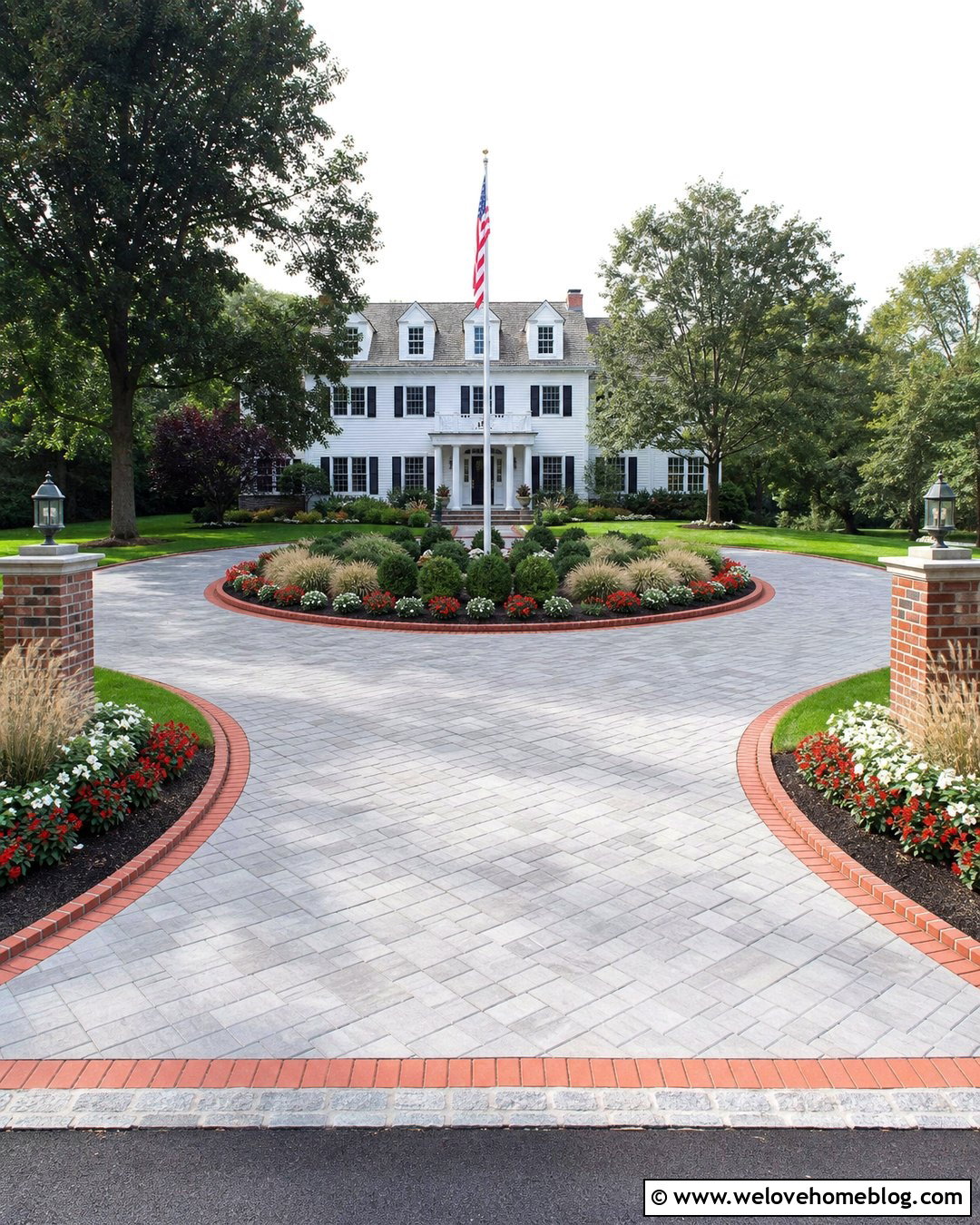 Semi Circle Driveway With Flagpole Garden - 35 Semi Circle Driveway Landscaping Ideas